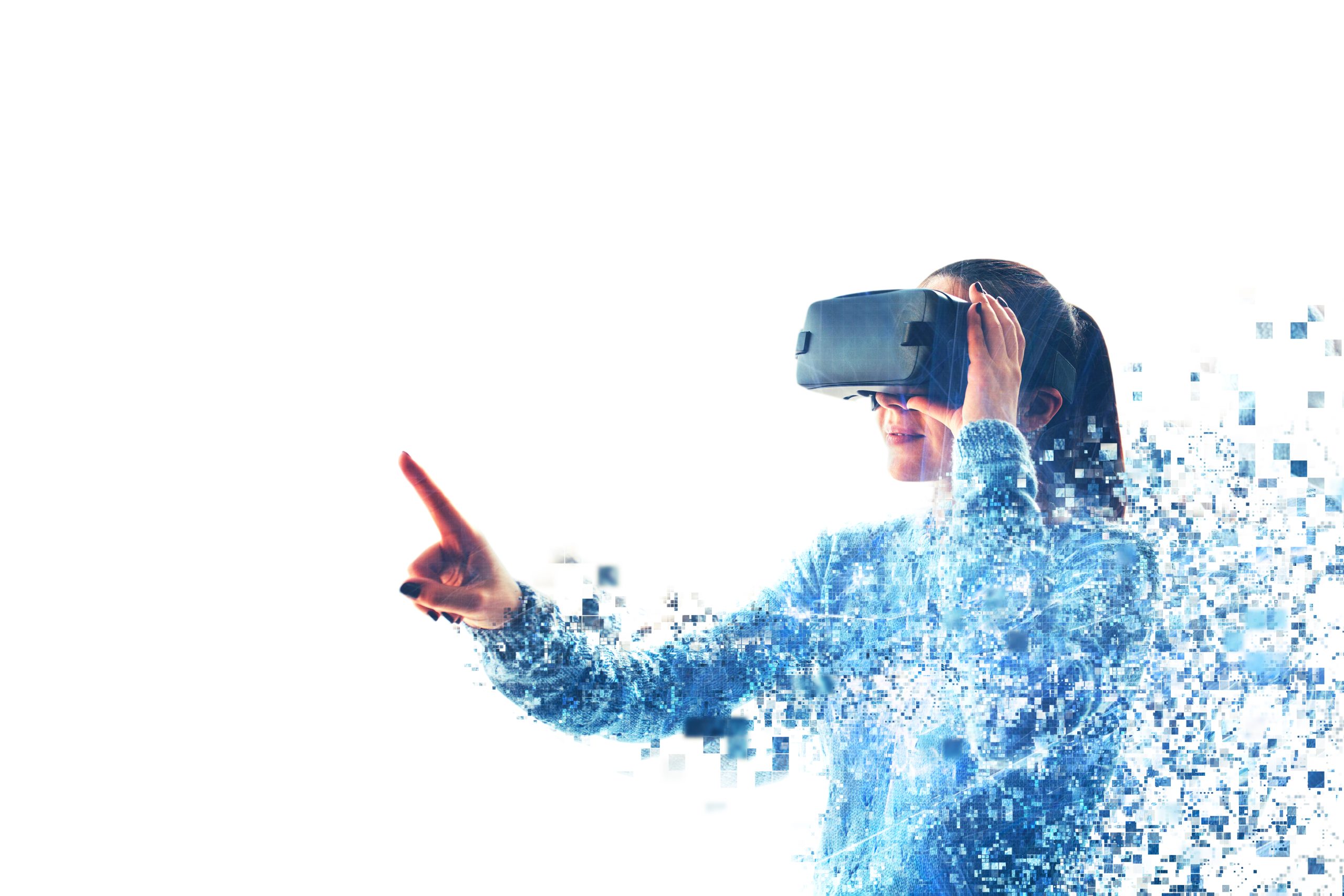 Banner de niña con Visor de realidad virtual